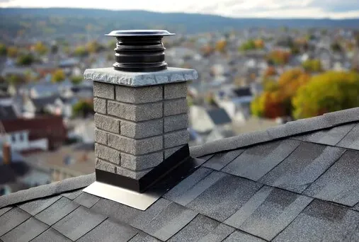 Masonry chimney with a sealed crown and cap on an Excelsior roof