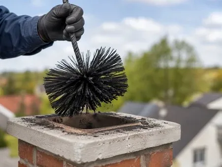 Chimney brush coming out of a clay flue
